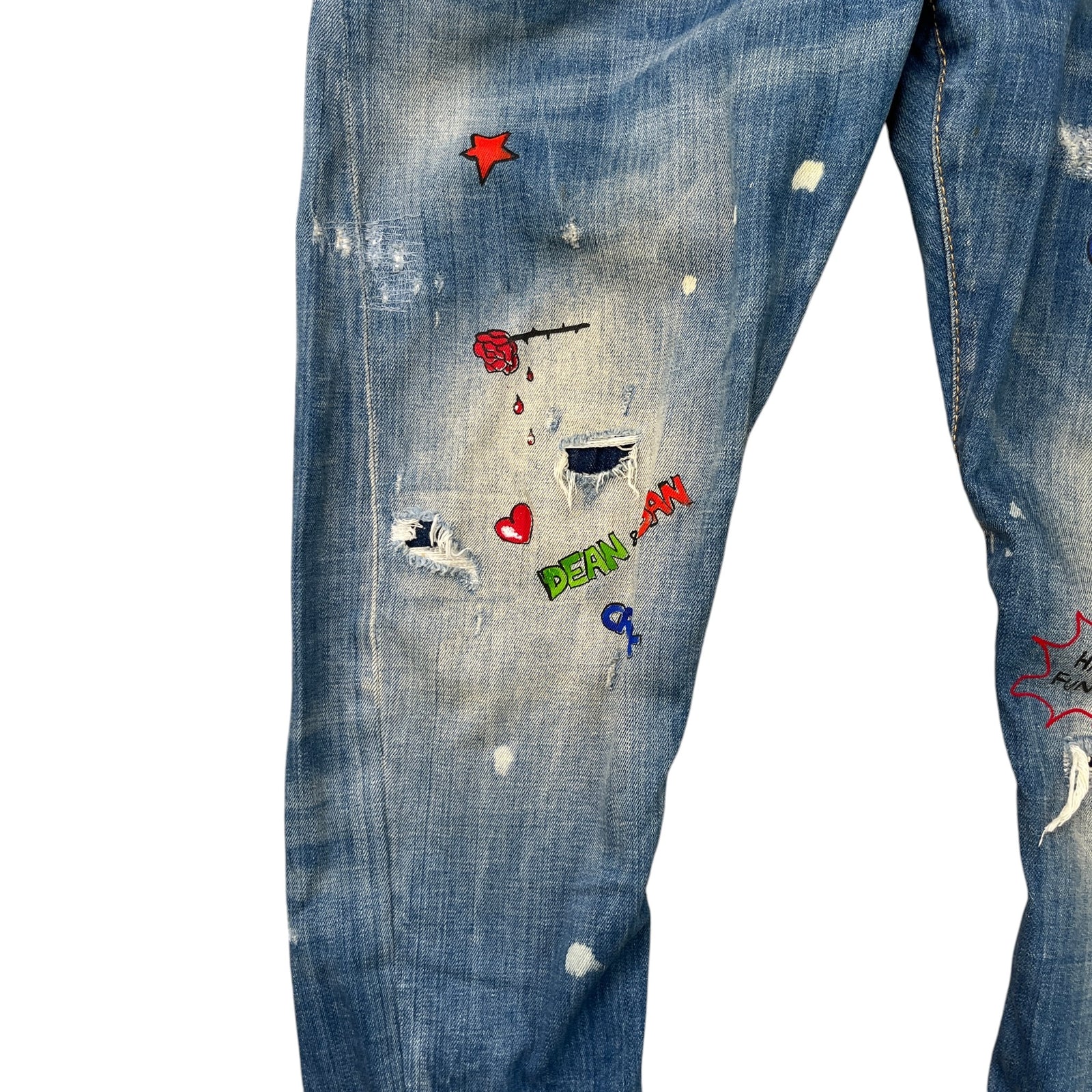 Men's Distressed Doodle Jeans Blue Size L / W34 - Photo 6