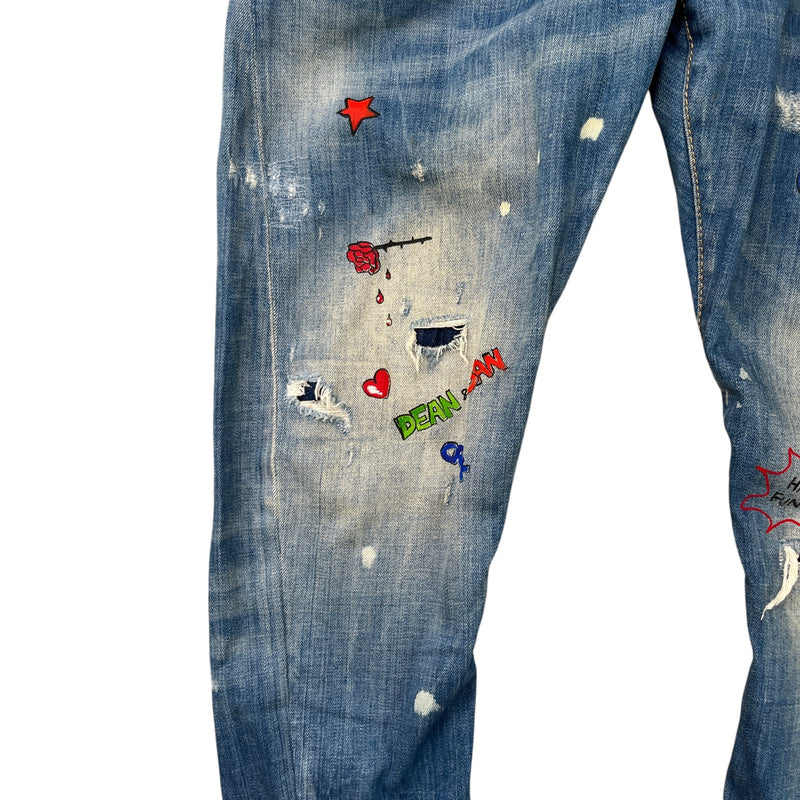 Men's Distressed Doodle Jeans Blue Size L / W34