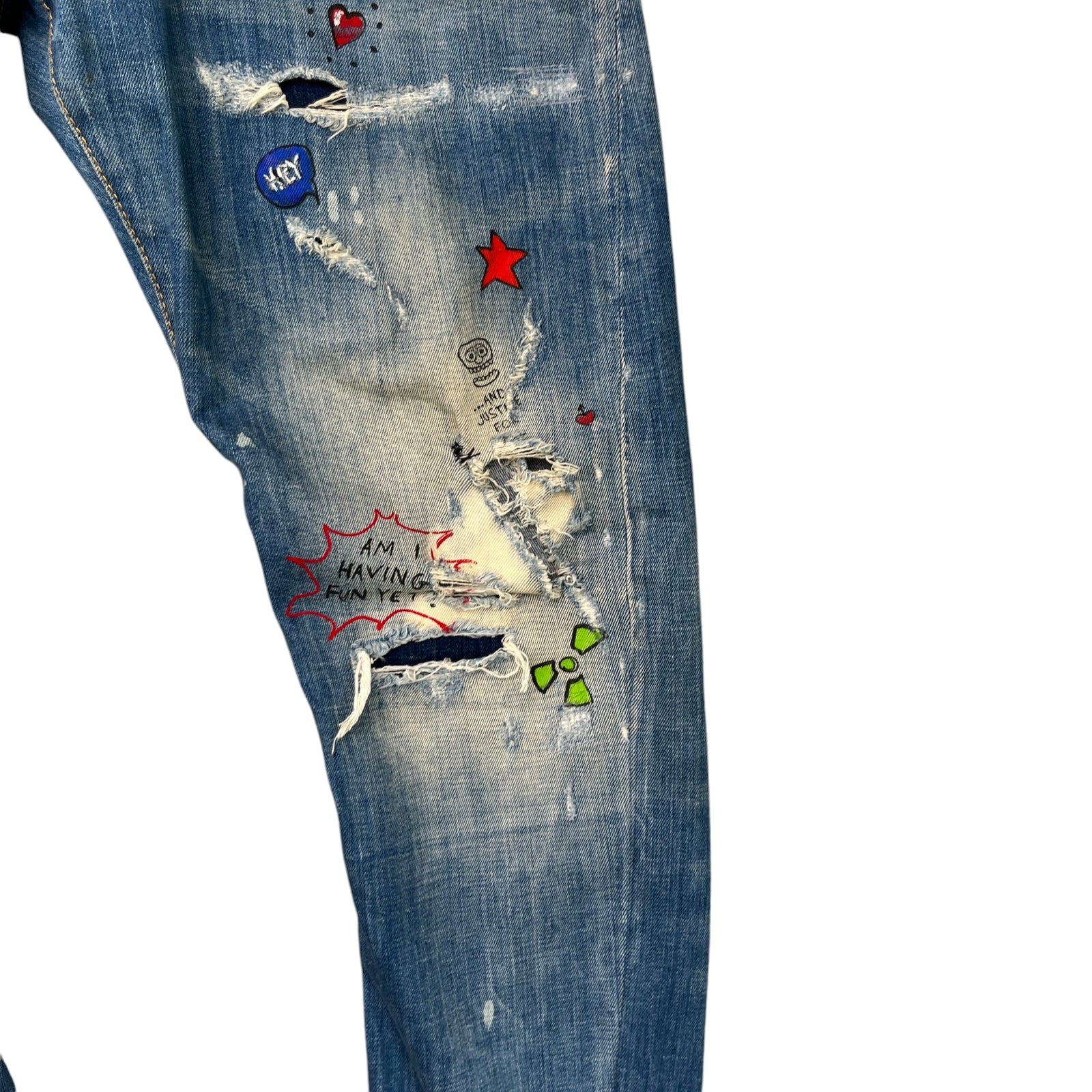 Men's Distressed Doodle Jeans Blue Size L / W34 - Photo 7