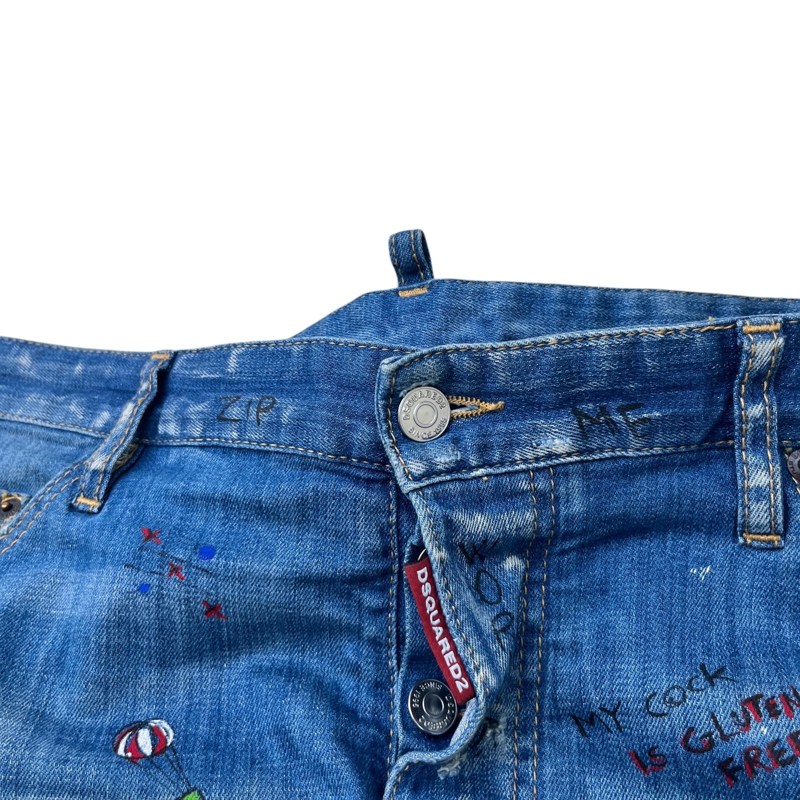 Men's Distressed Doodle Jeans Blue Size L / W34 - Photo 9