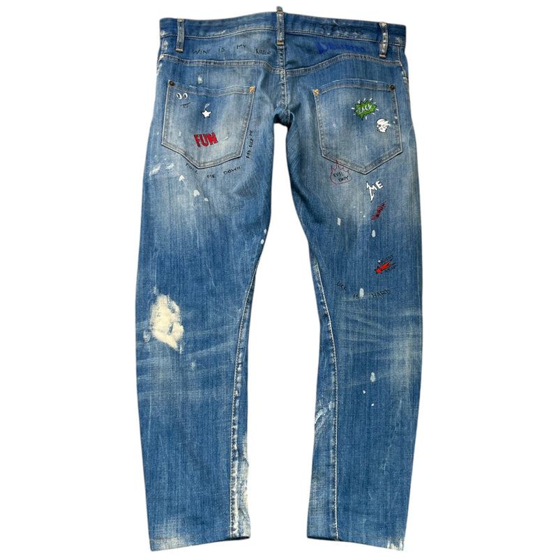 Men's Distressed Doodle Jeans Blue Size L / W34