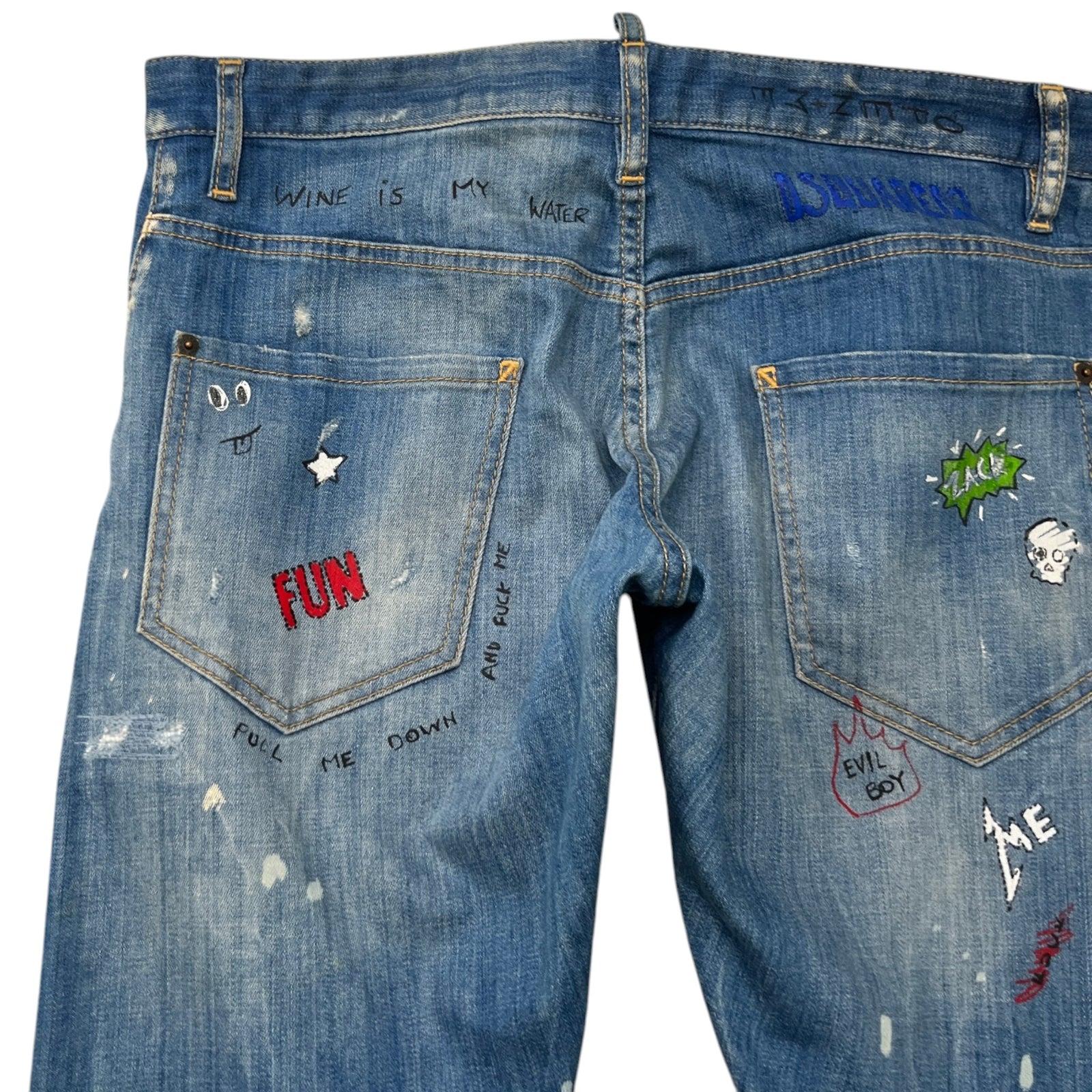 Men's Distressed Doodle Jeans Blue Size L / W34 - Photo 8