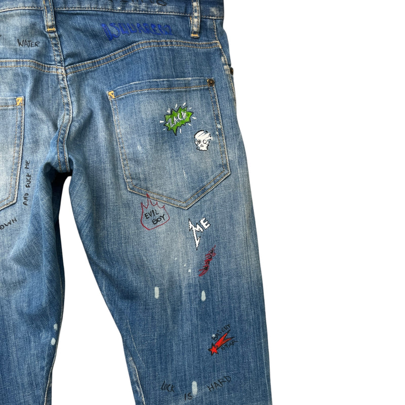 Men's Distressed Doodle Jeans Blue Size L / W34