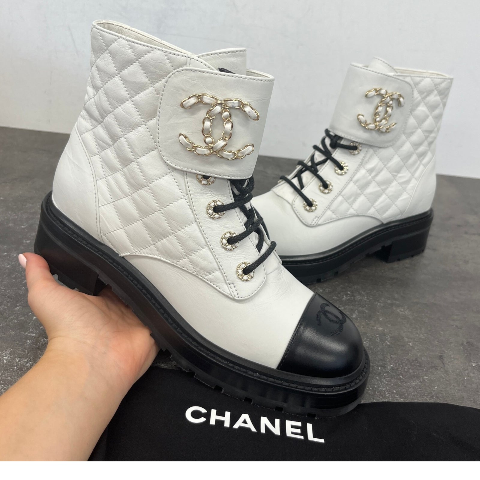 Women's Cc Logo Ankle Boots White Size EU 39.5 / UK 6.5 - Photo 11