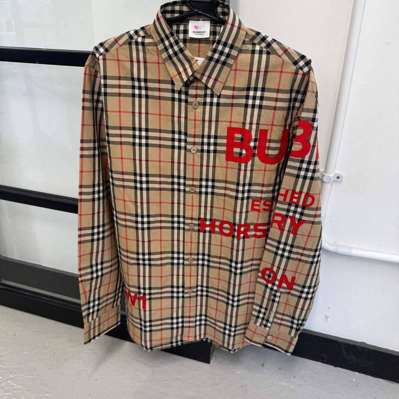Men's Check Print Shirt Beige Size M