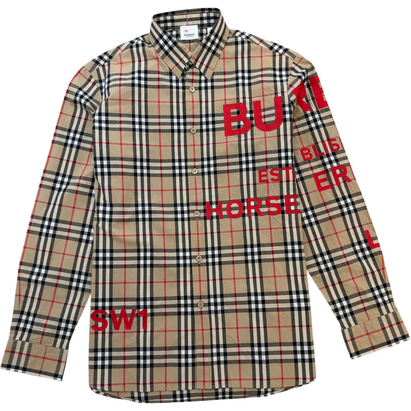 Men's Check Print Shirt Beige Size M