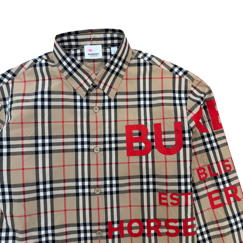 Men's Check Print Shirt Beige Size M