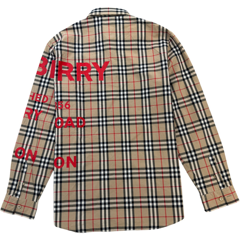 Men's Check Print Shirt Beige Size M