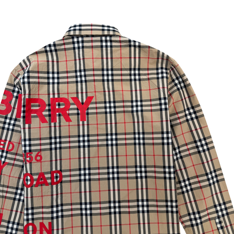 Men's Check Print Shirt Beige Size M