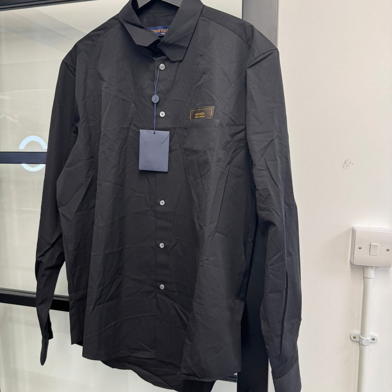 Men's Pocket Logo Long Sleeve Shirt Black Size XXL