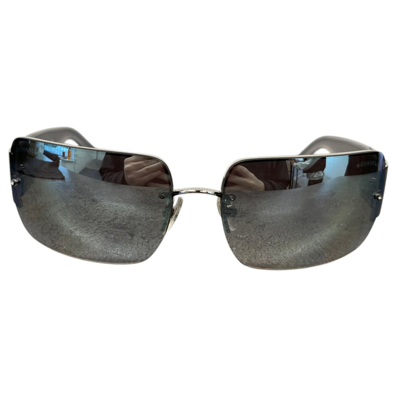 Women's 4095-B Diamante Chunky Shield Sunglasses Silver