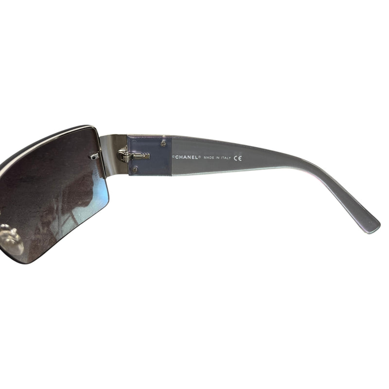 Women's 4095-B Diamante Chunky Shield Sunglasses Silver