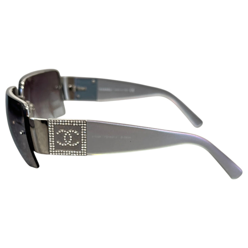 Women's 4095-B Diamante Chunky Shield Sunglasses Silver