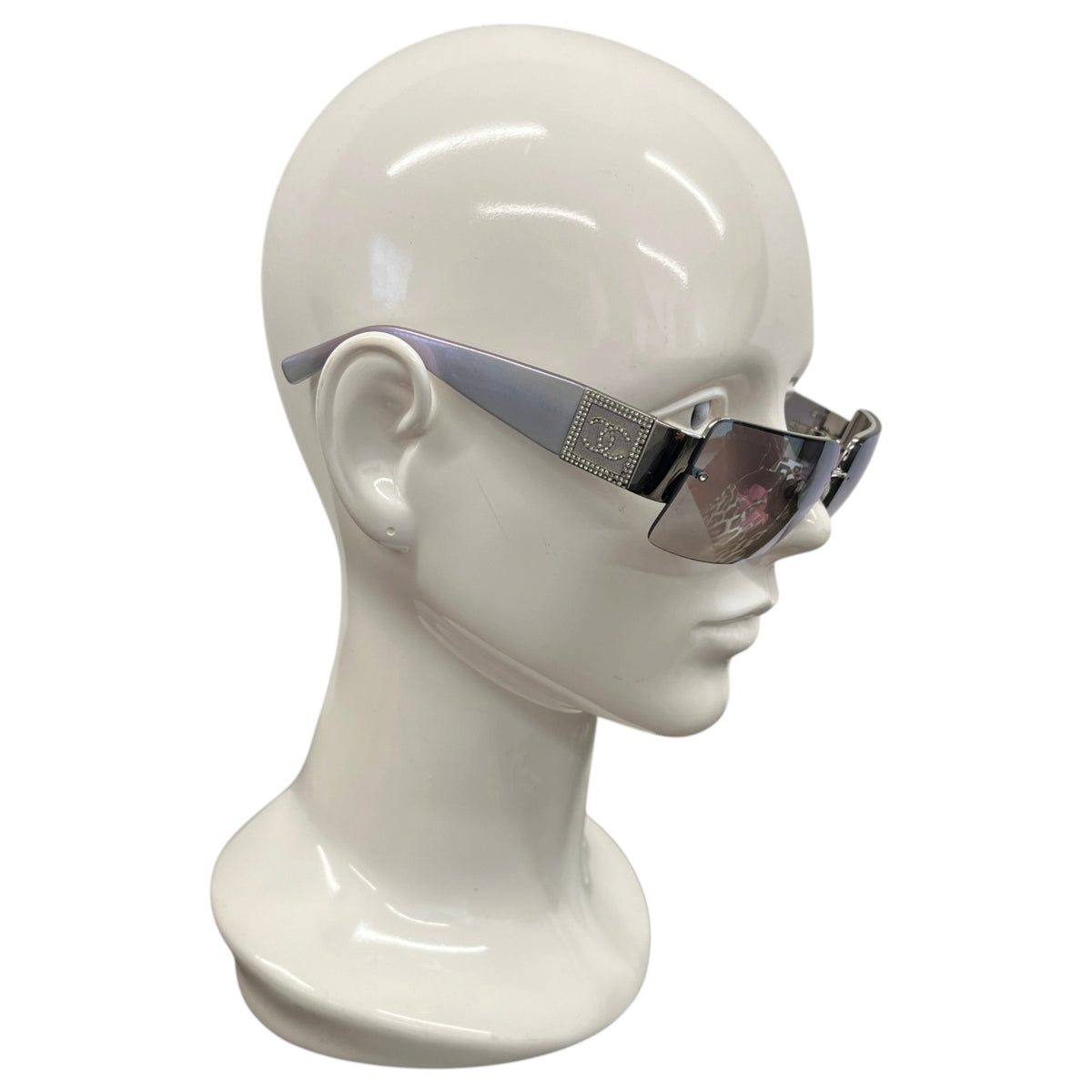 Women's 4095-B Diamante Chunky Shield Sunglasses Silver - Photo 3