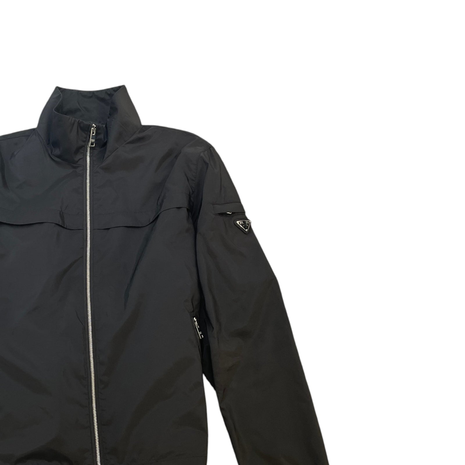 Men's Plaque Logo Nylon Zip Up Jacket Black Size 3XL - Photo 3