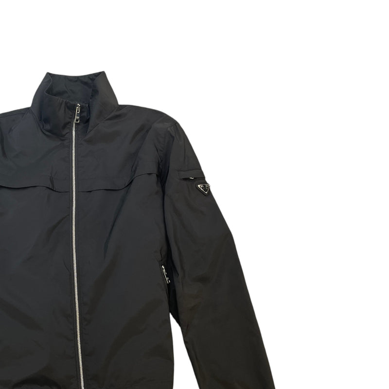 Men's Plaque Logo Nylon Zip Up Jacket Black Size 3XL