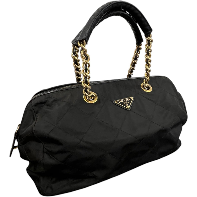Women's Tessuto Quilted Nylon Boston Handbag Black