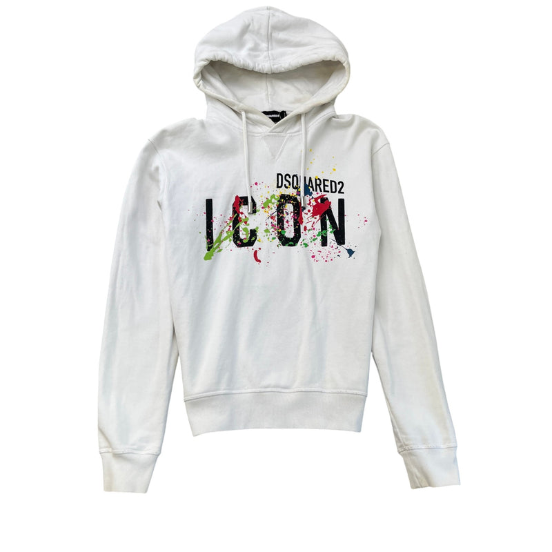 Men's Icon Logo Paint Splatter Hoodie White Size S