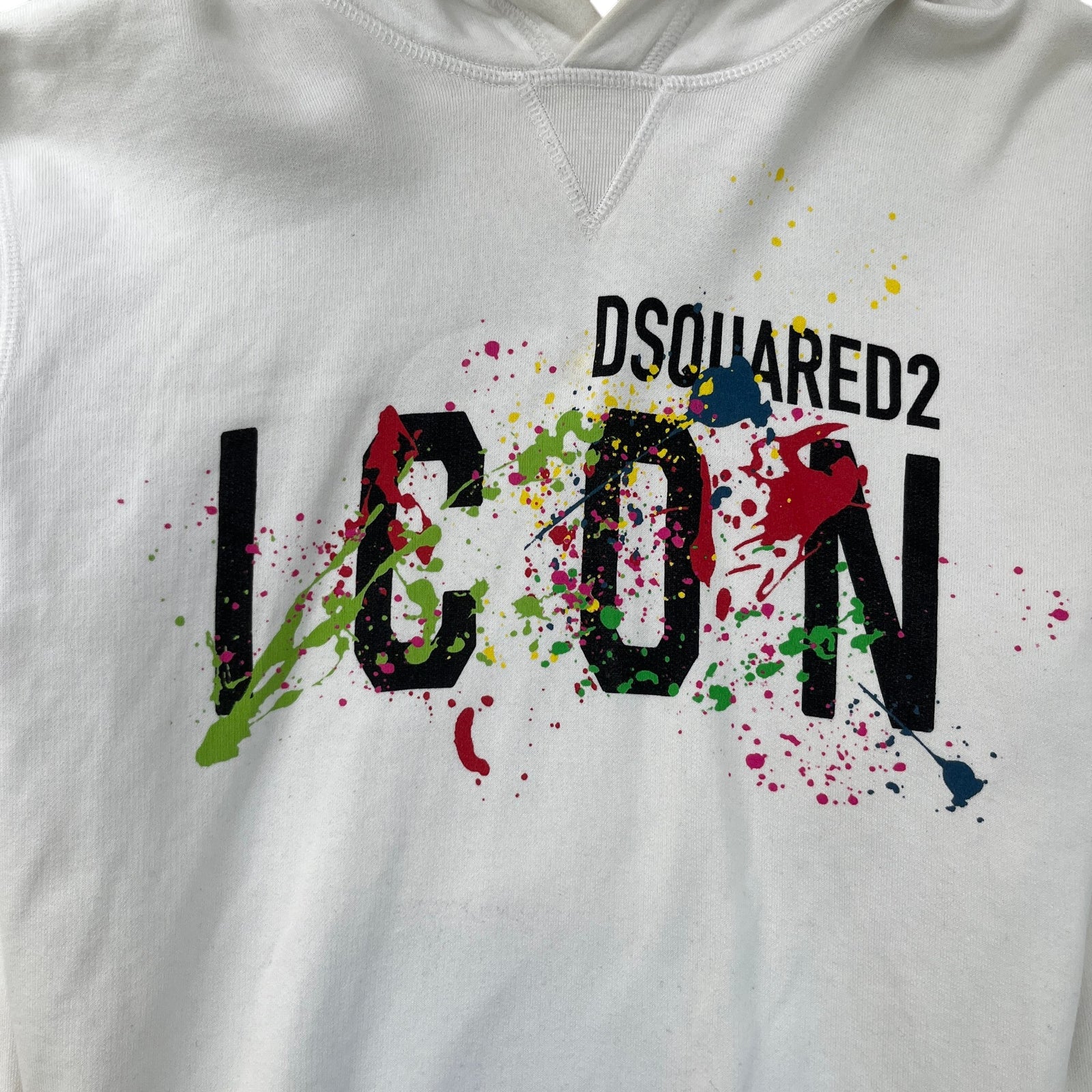 Men's Icon Logo Paint Splatter Hoodie White Size S - Photo 6