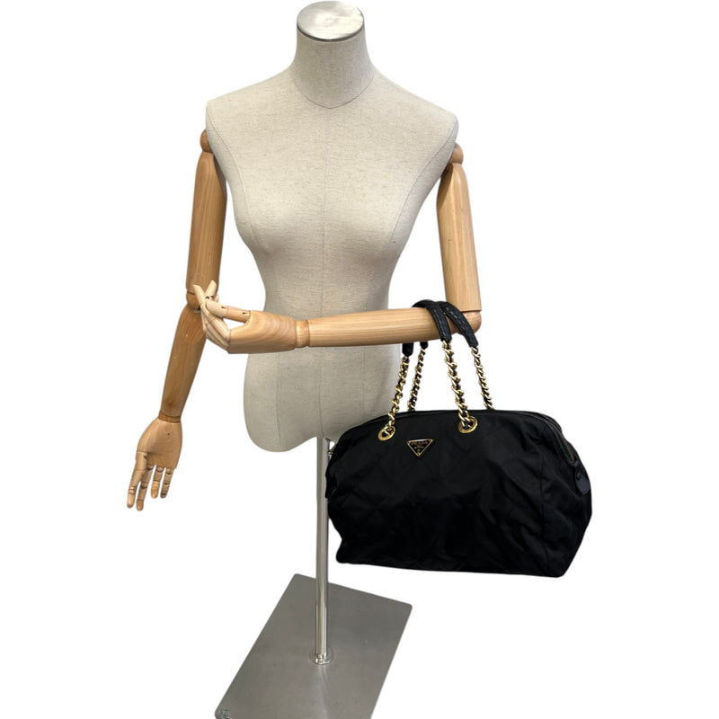 Women's Tessuto Quilted Nylon Boston Handbag Black