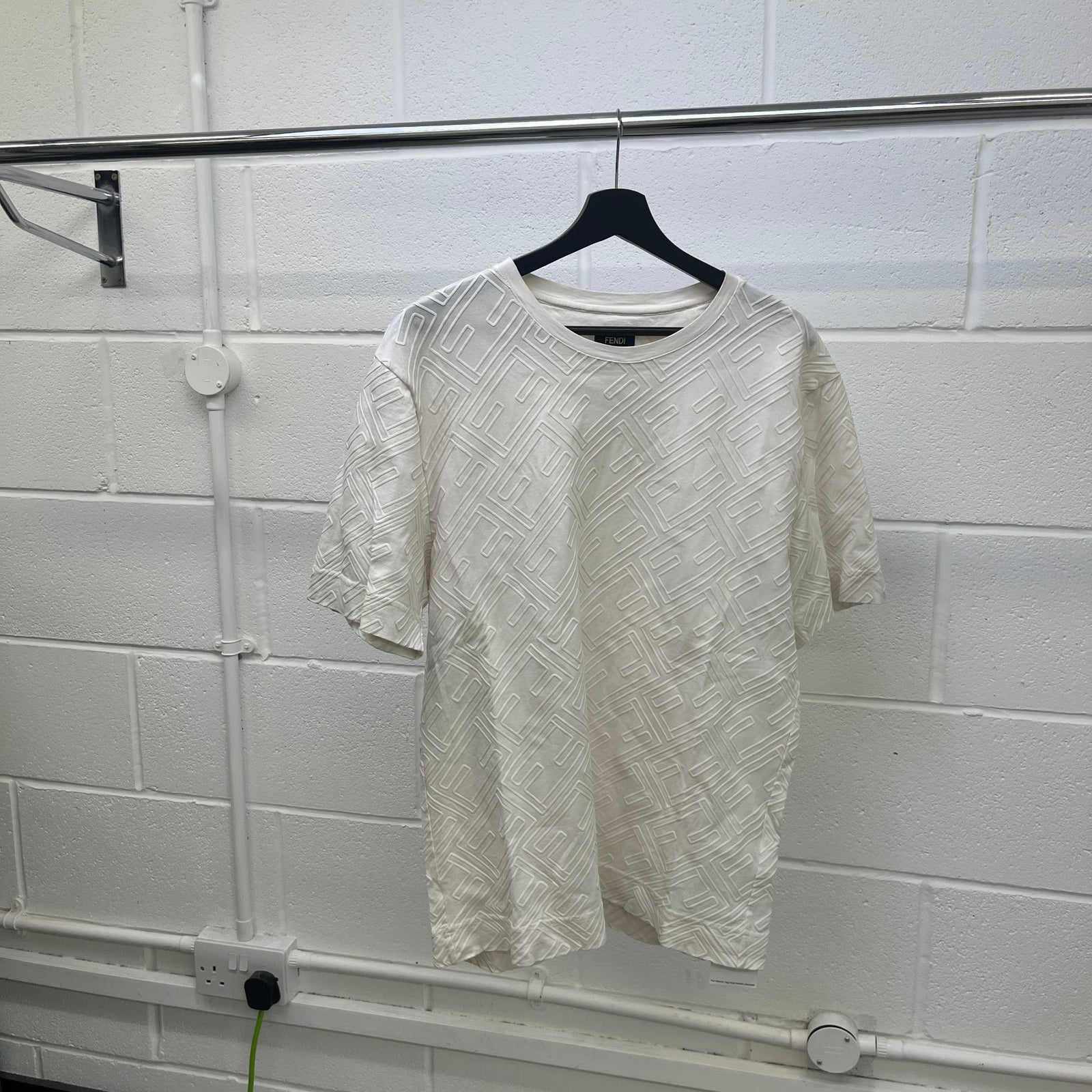 Men's FF Monogram T-Shirt Cream Size S - Photo 8