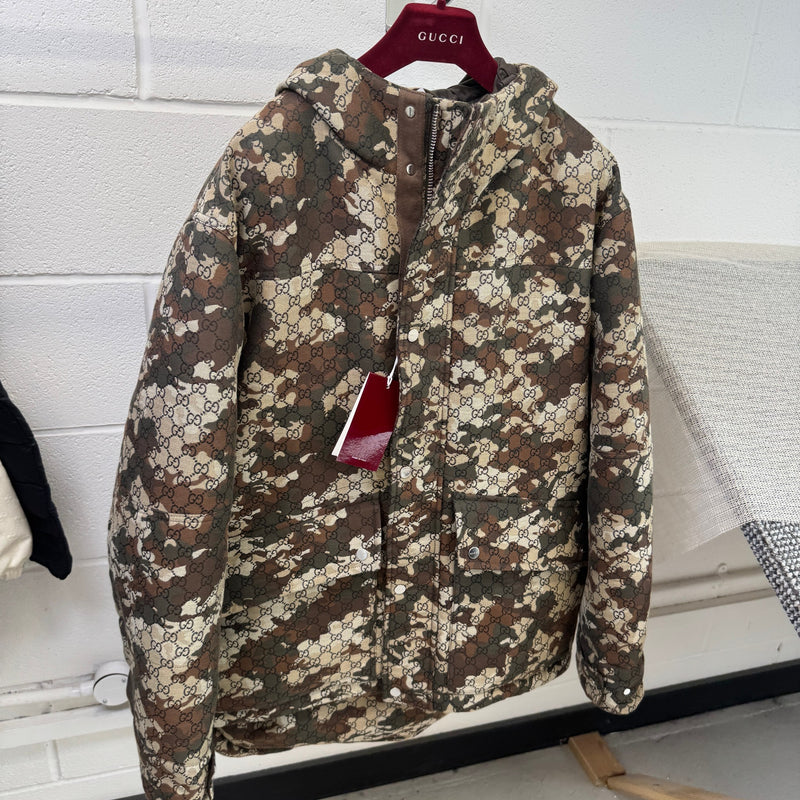 Men's GG Marbled Cotton Jacquard Down Jacket Khaki Size XL