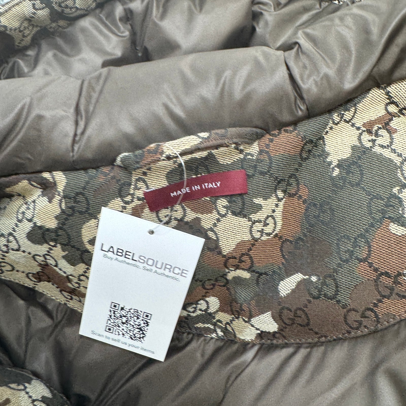 Men's GG Marbled Cotton Jacquard Down Jacket Khaki Size XL - Photo 7