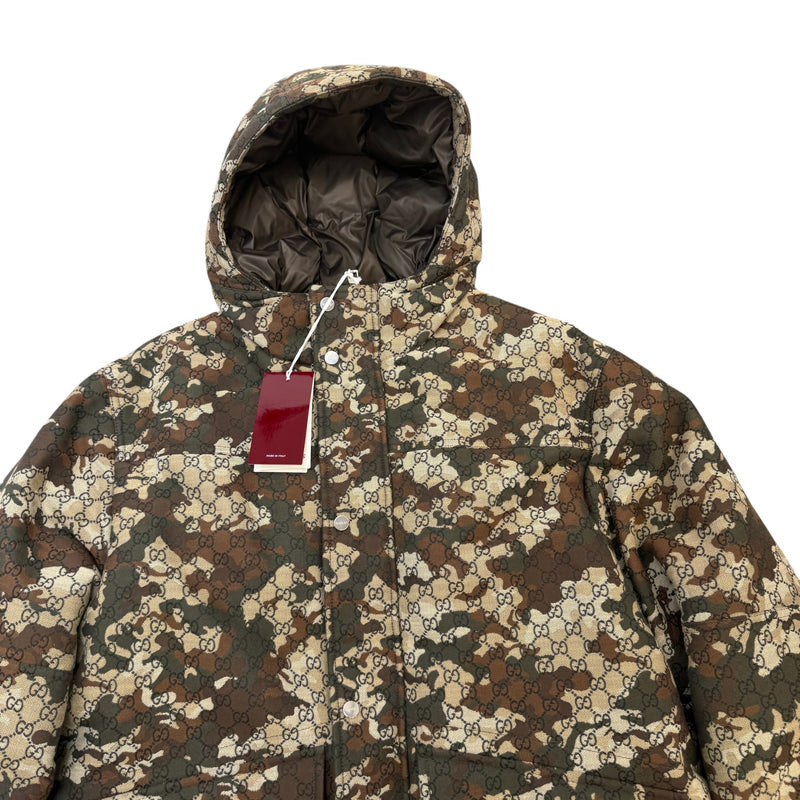 Men's GG Marbled Cotton Jacquard Down Jacket Khaki Size XL