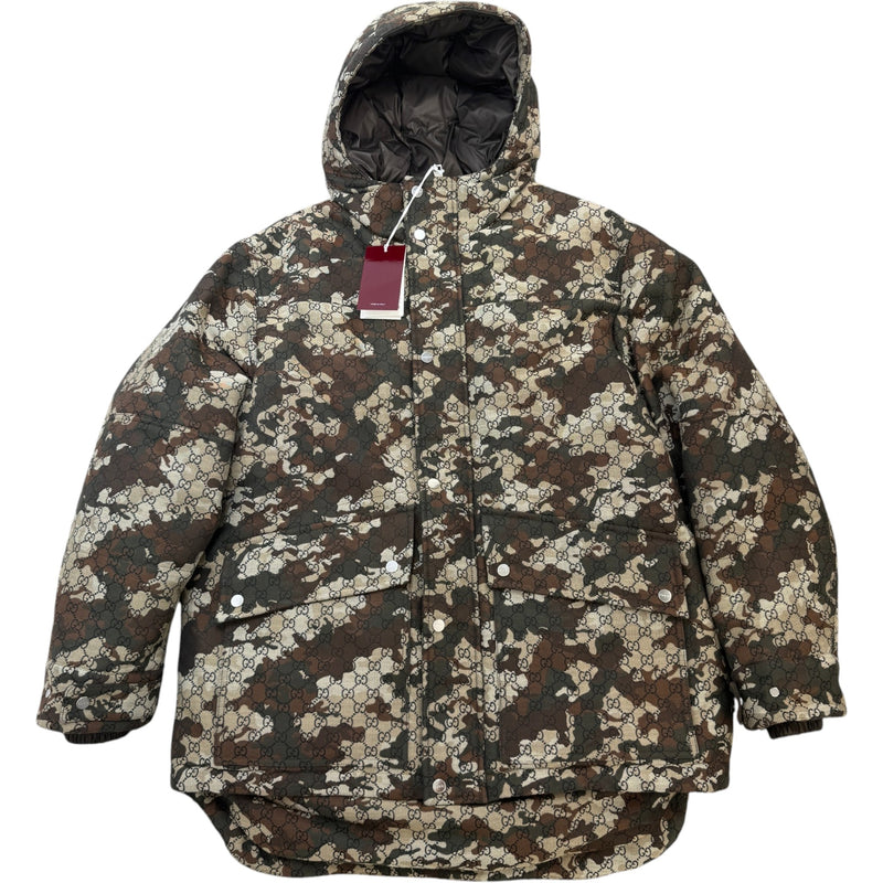 Men's GG Marbled Cotton Jacquard Down Jacket Khaki Size XL