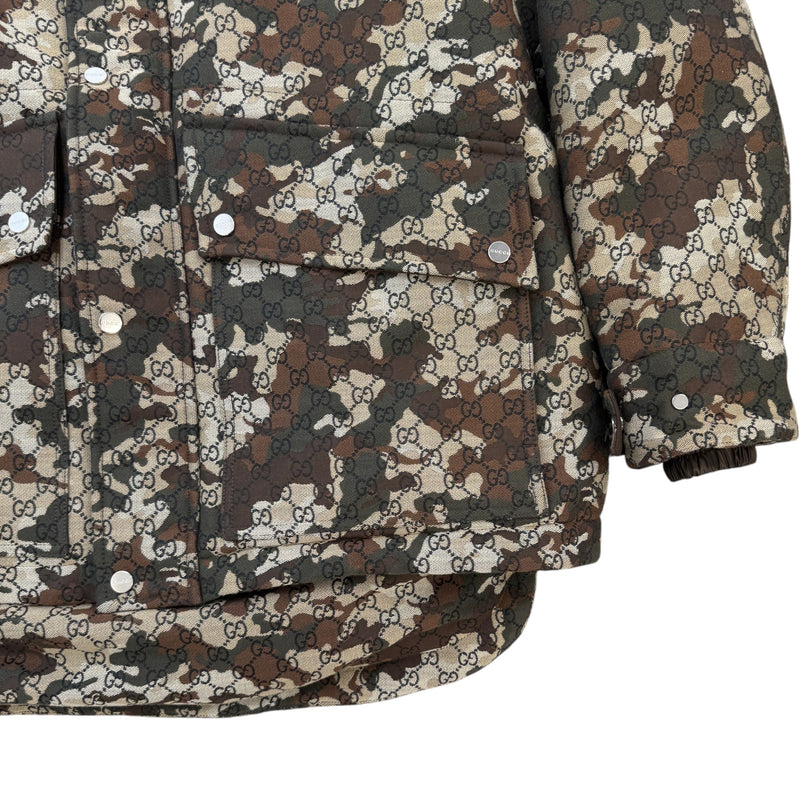 Men's GG Marbled Cotton Jacquard Down Jacket Khaki Size XL