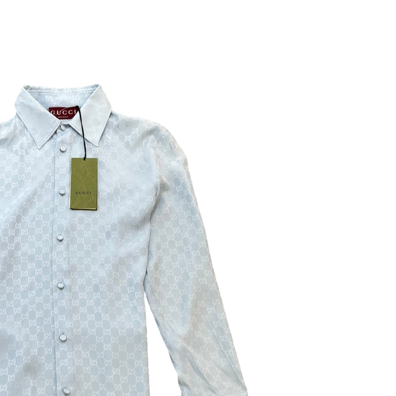 Men's GG Silk Jacquard Long Sleeve Shirt Blue Size S