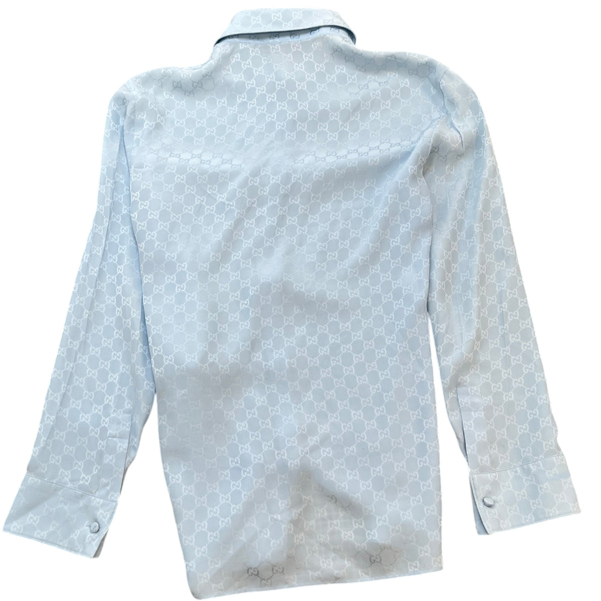 Men's GG Silk Jacquard Long Sleeve Shirt Blue Size S - Photo 2