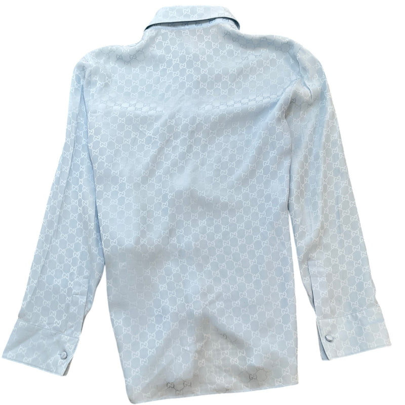 Men's GG Silk Jacquard Long Sleeve Shirt Blue Size S