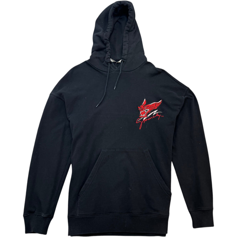 Men's Embroidered Patch Hoodie Black Size M