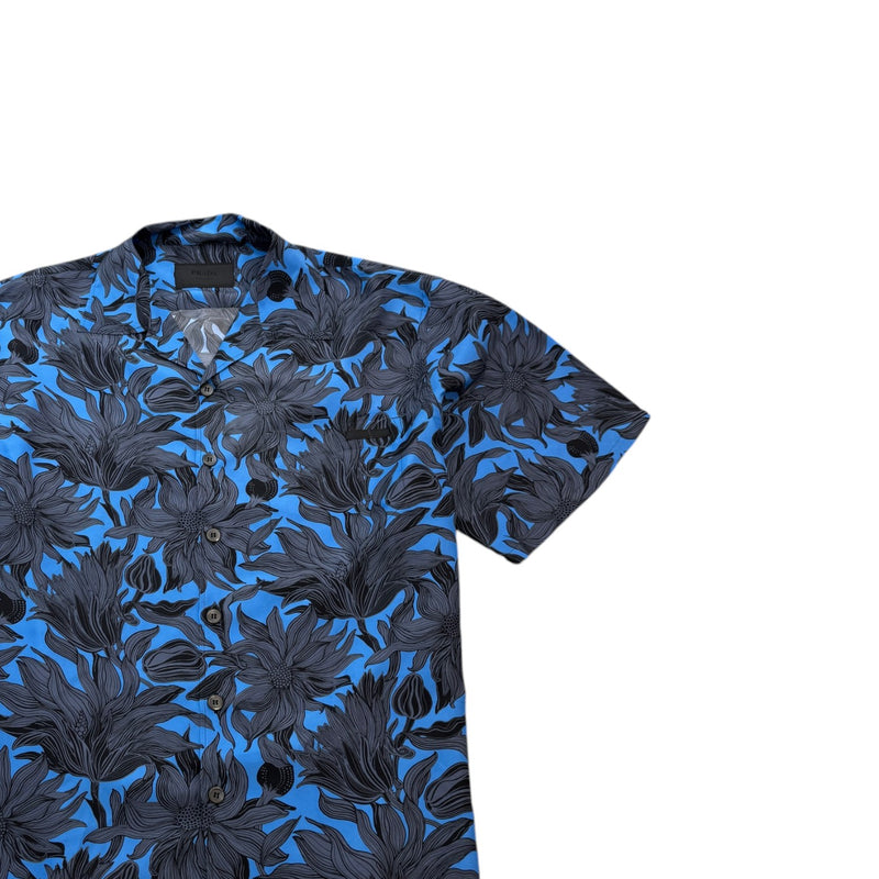 Men's Floral Print Short Sleeve Shirt Blue Size XXL