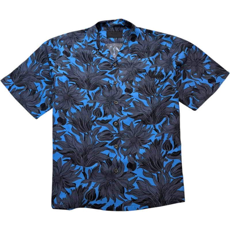 Men's Floral Print Short Sleeve Shirt Blue Size XXL