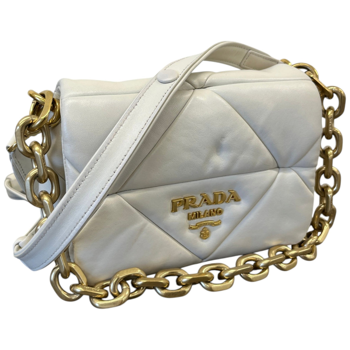 Women's Nappa Quilted Metal Patchwork Handbag White - Photo 4