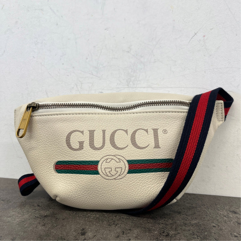 Men's Small Web Logo Belt Bag White