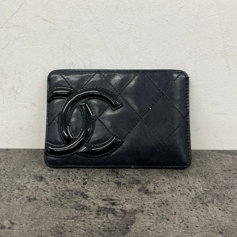 Women's Calfskin Quilted Cambon Card Holder Black