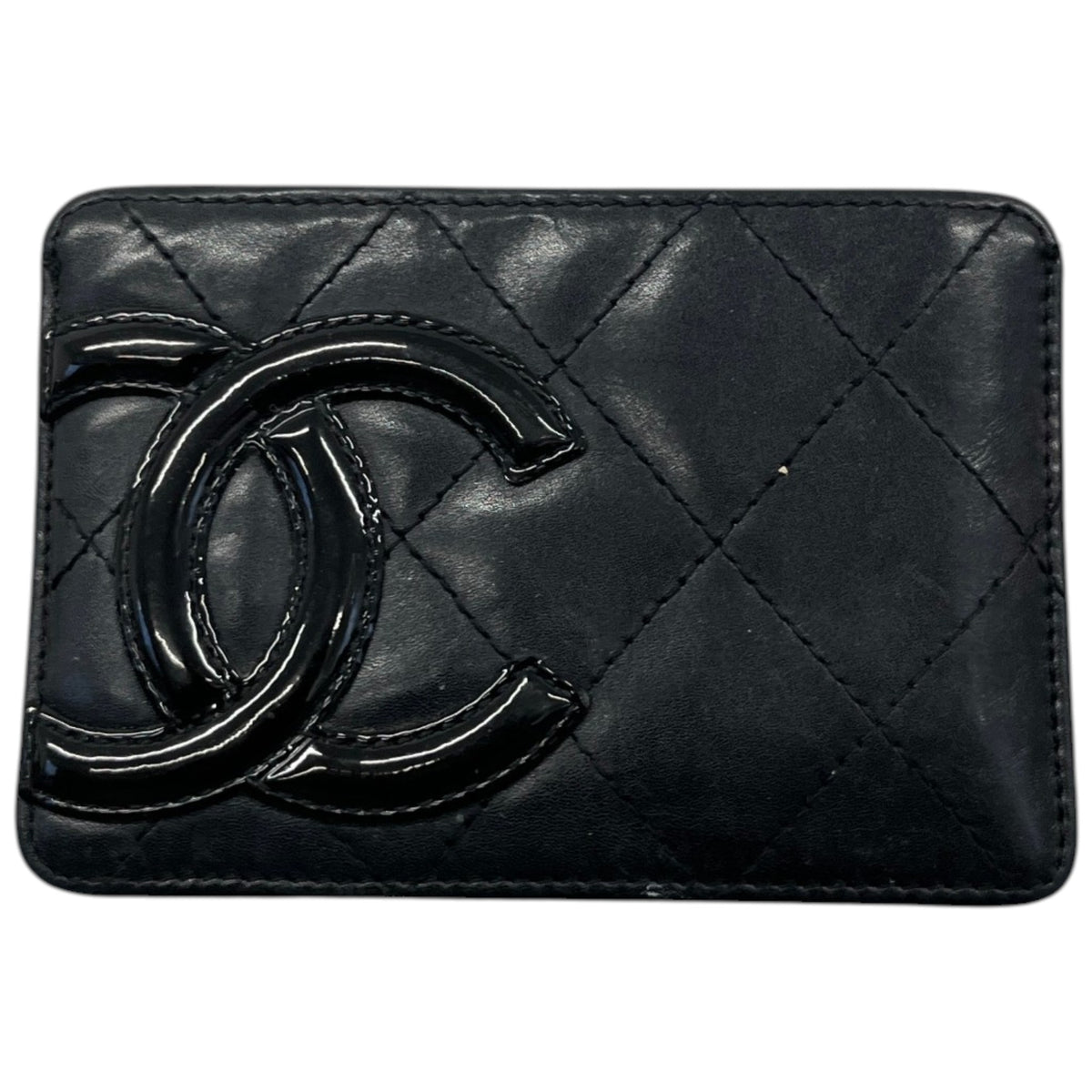 Women's Calfskin Quilted Cambon Card Holder Black - Photo 1