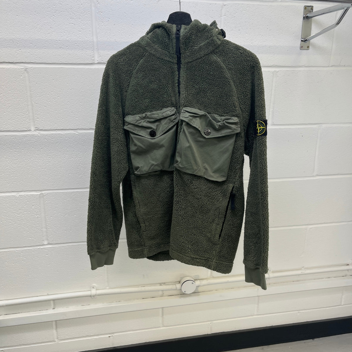 Men's Teddy Fleece Track Jacket Green Size S - Photo 9