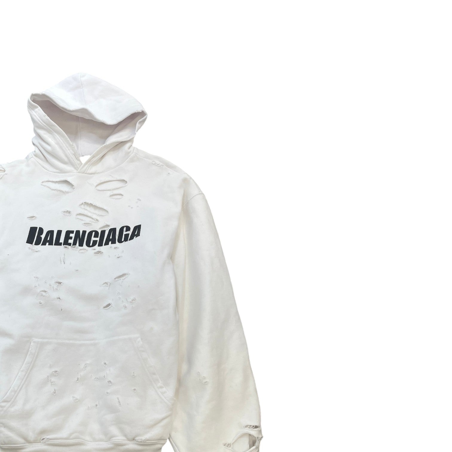 Men's Oversized Distressed Logo Hoodie White Size XS - Photo 3