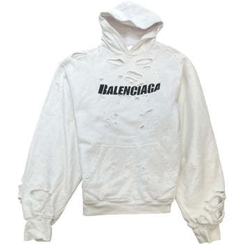 Men's Oversized Distressed Logo Hoodie White Size XS