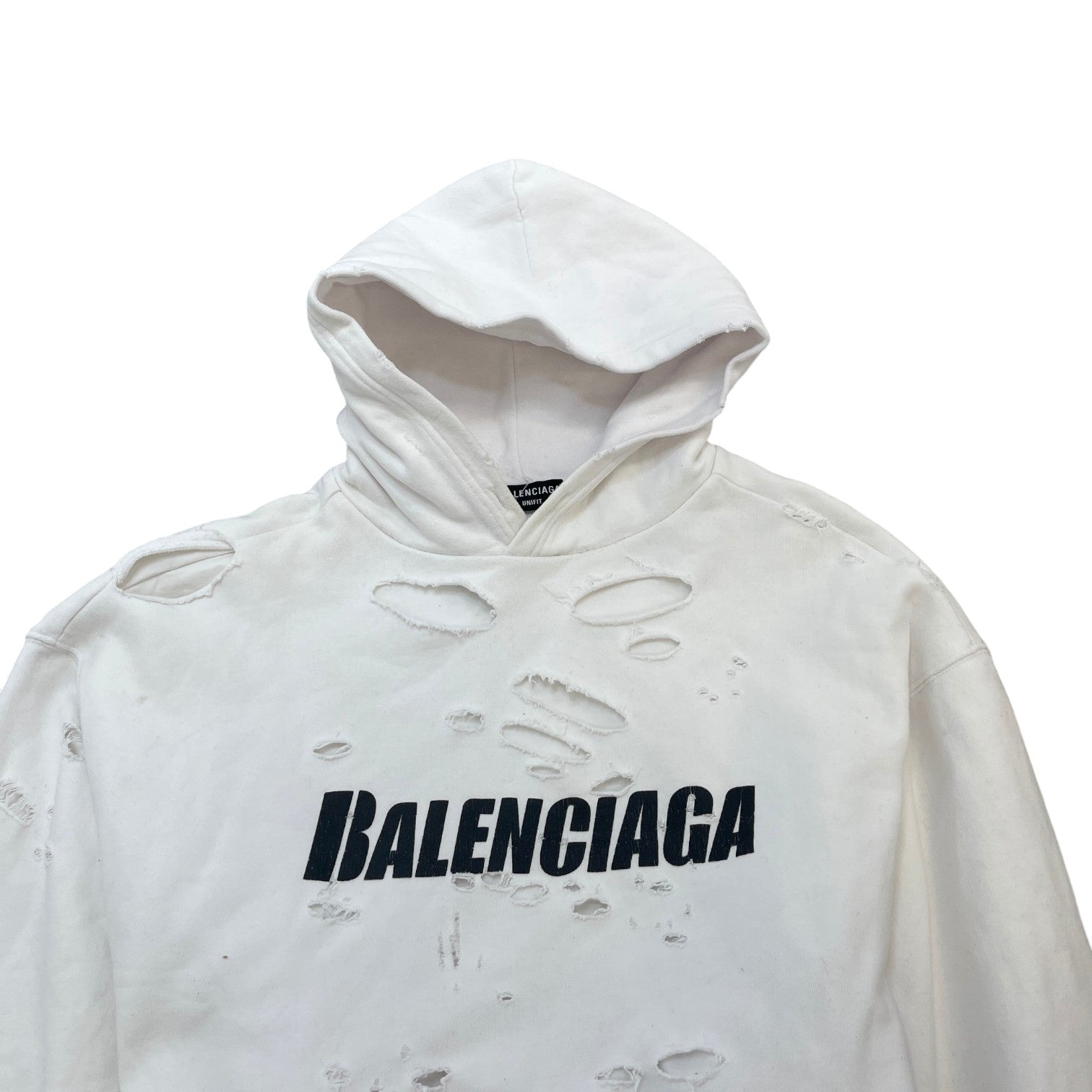 Men's Oversized Distressed Logo Hoodie White Size XS - Photo 5