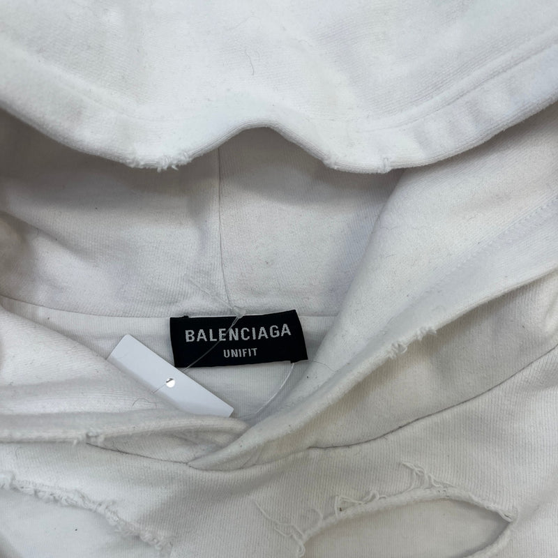Men's Oversized Distressed Logo Hoodie White Size XS