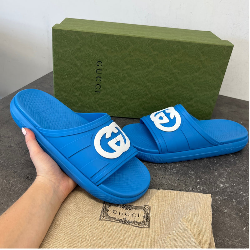 Men's Interlocking G Slides Blue Size EU 44 / UK 10