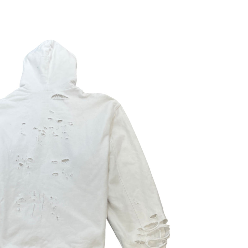Men's Oversized Distressed Logo Hoodie White Size XS