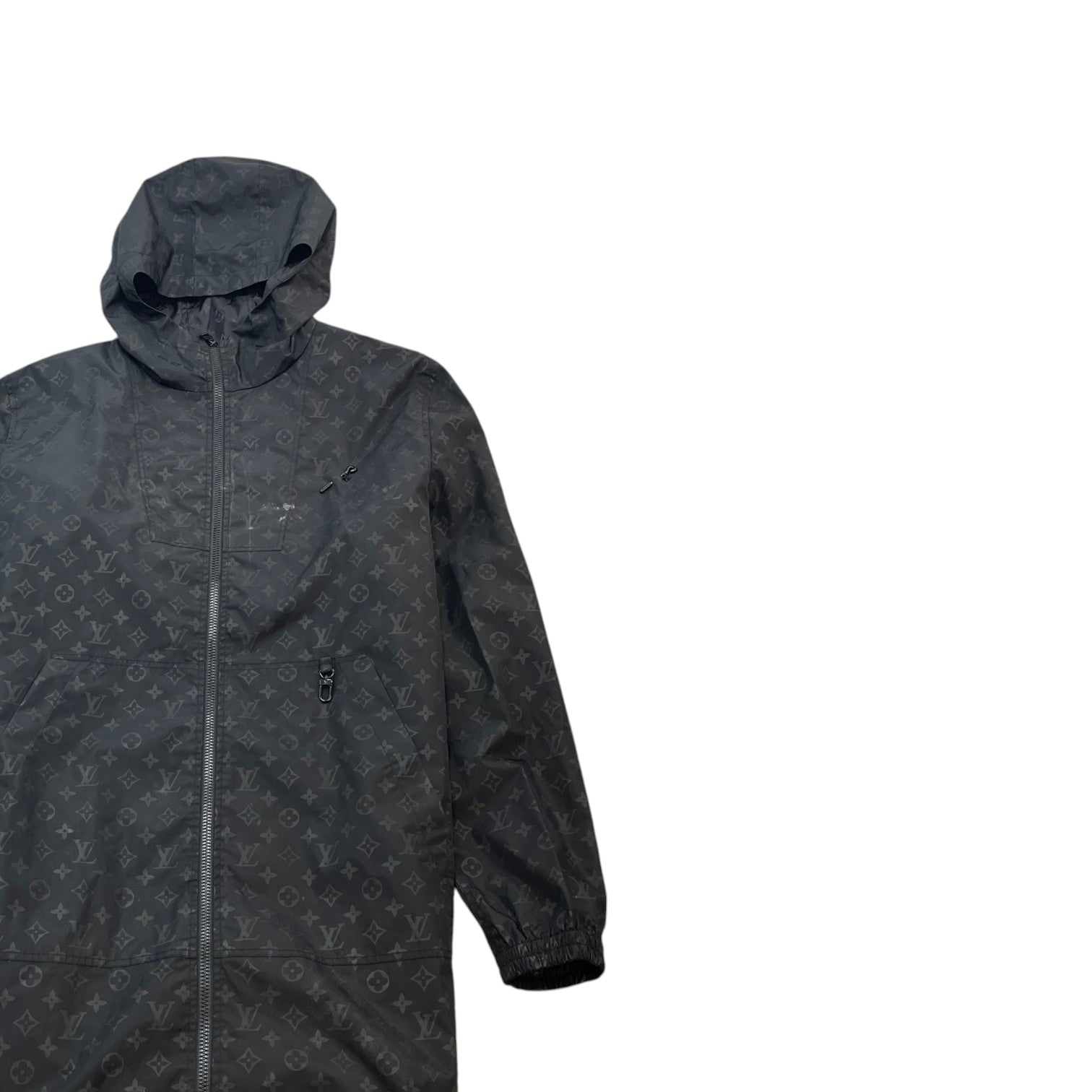 Men's Mid-Length Monogram Nylon Windbreaker Black Size IT 52 / XL - Photo 3