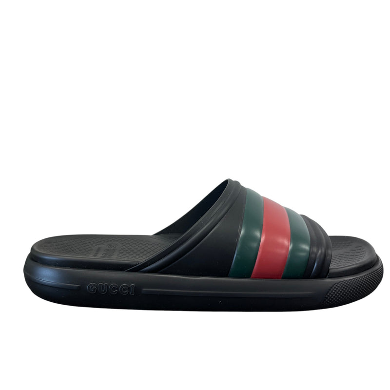 Men's Web Stripe Slides Black Size EU 44 / UK 10