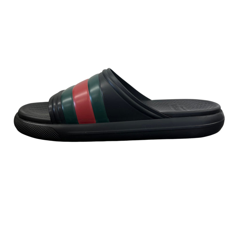 Men's Web Stripe Slides Black Size EU 44 / UK 10